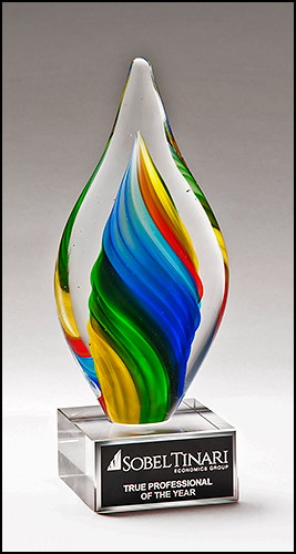 Rainbow Colored Twist Art Glass Award