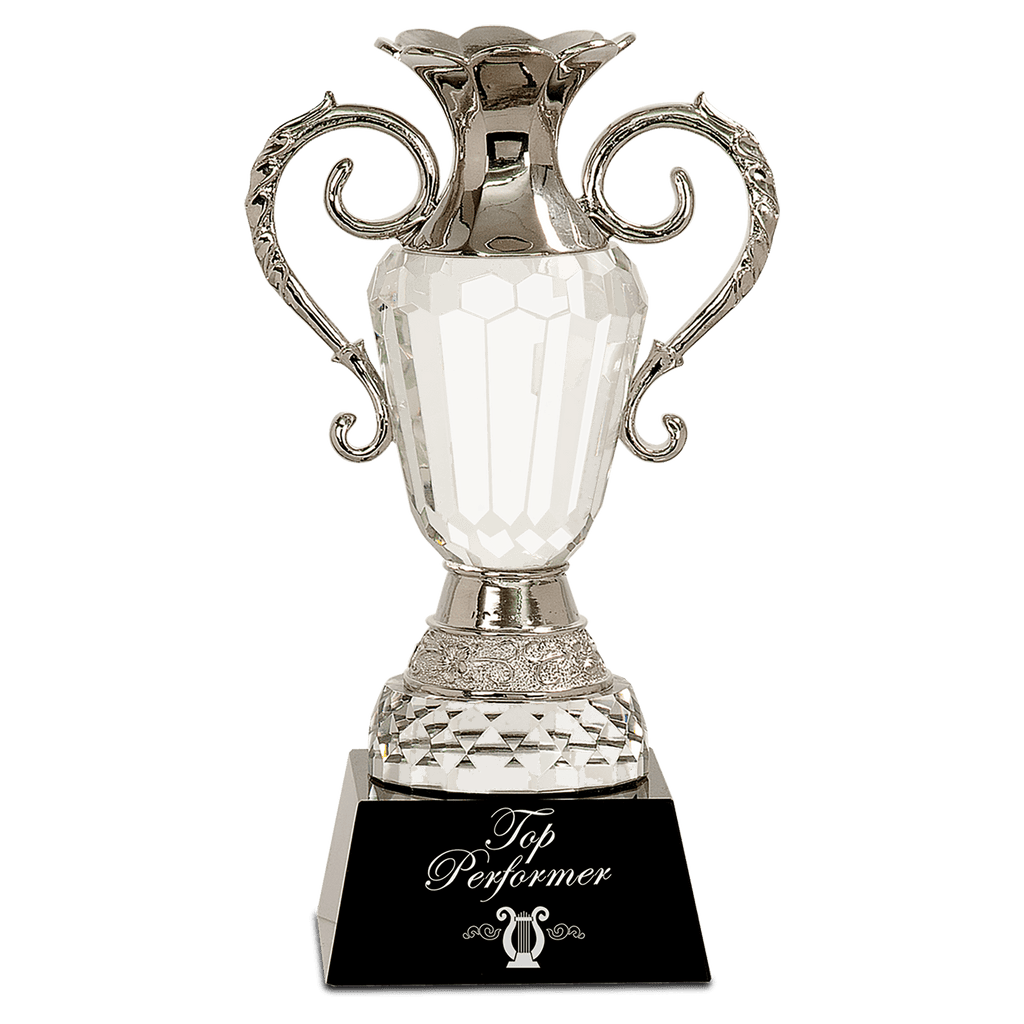 Crystal Cup with Silver Metal Handles on Black Pedestal Base