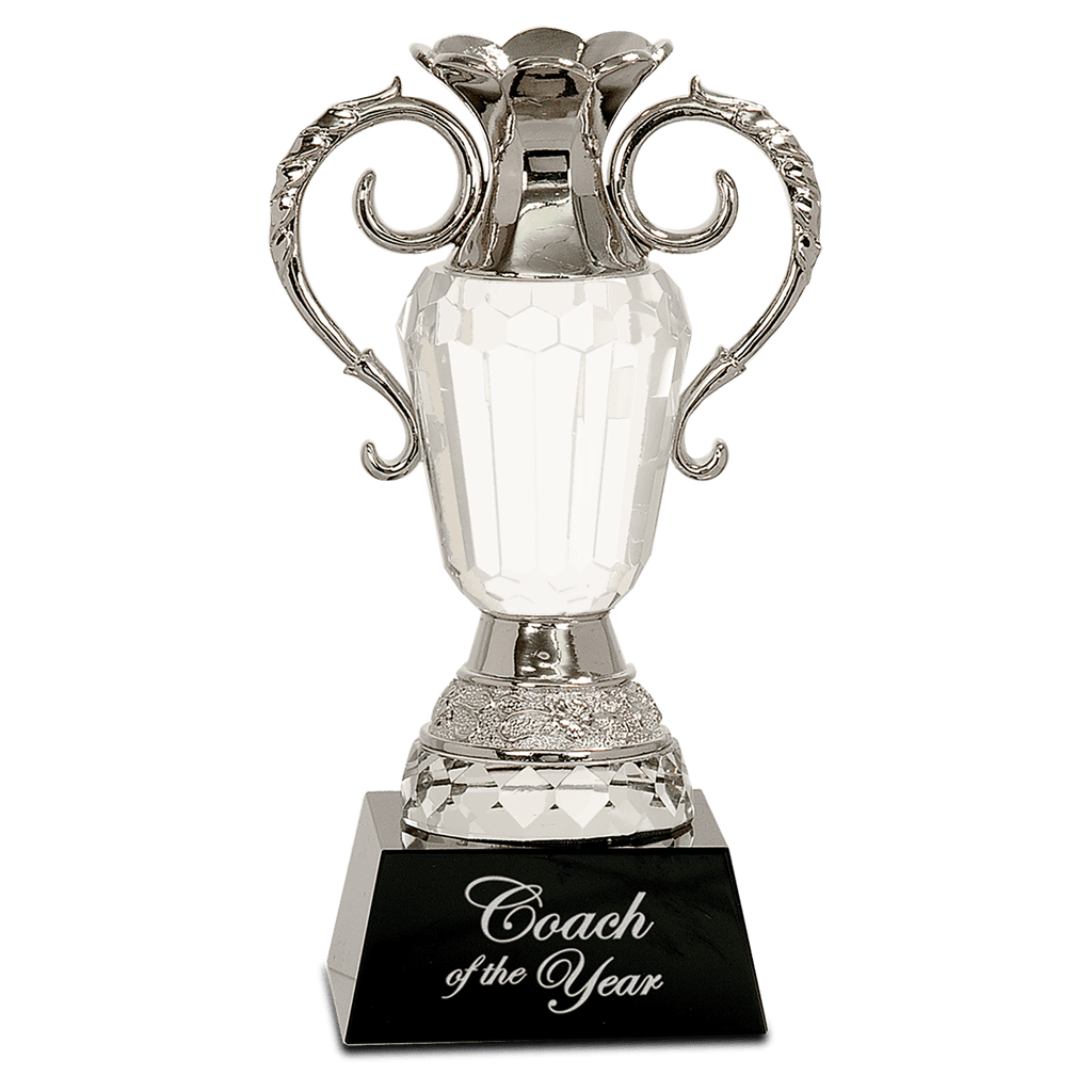 Crystal Cup with Silver Metal Handles on Black Pedestal Base