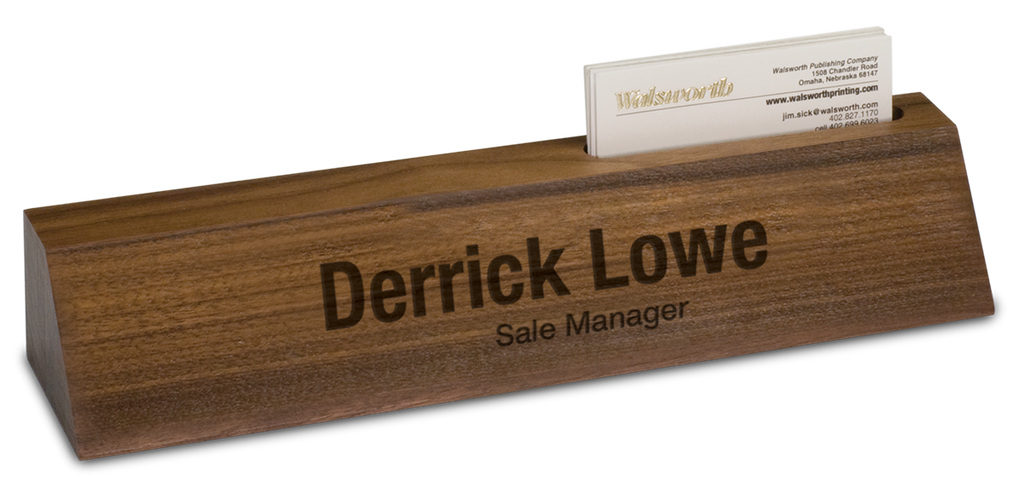 Walnut Desk Wedge with Card Holder - 10"