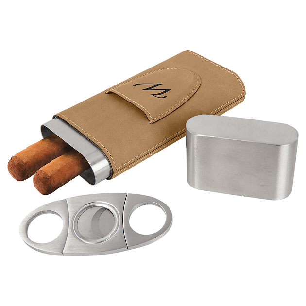 Laserable Leatherette Cigar Cases with Cutters