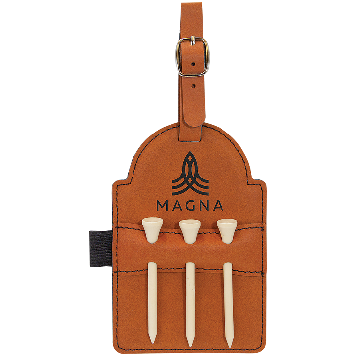 Leatherette Golf Bag Tag with 3 Wooden Tees