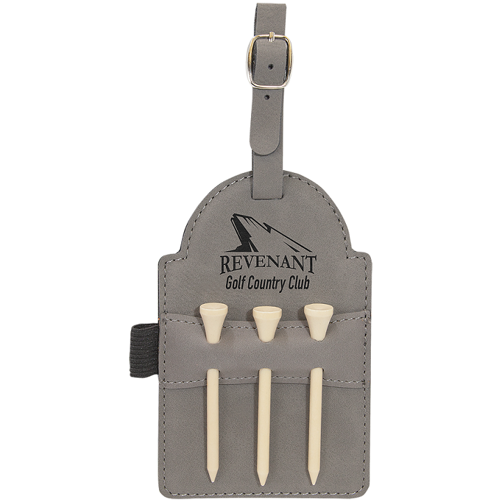 Leatherette Golf Bag Tag with 3 Wooden Tees