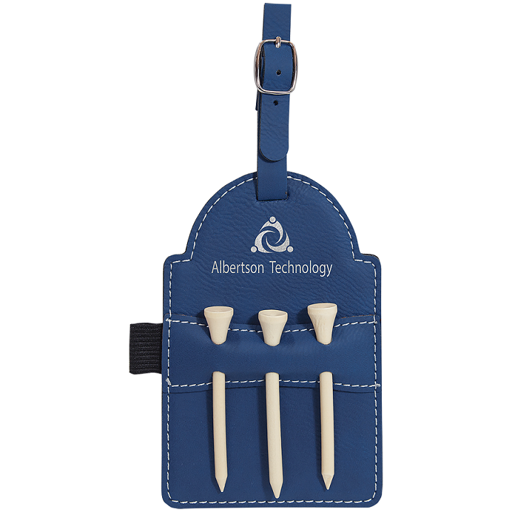 Leatherette Golf Bag Tag with 3 Wooden Tees