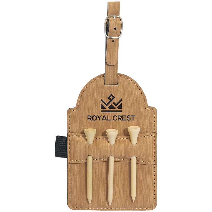 Leatherette Golf Bag Tag with 3 Wooden Tees