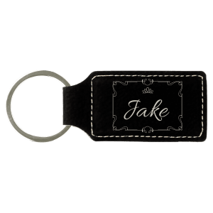 Laserable Leatherette Rectangle Keychain