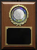 Royal Wood Plaque with Sports Image in a Gold Wreath
