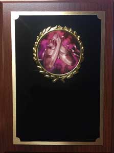 Royal Wood Plaque with Sports Image in a Gold Wreath