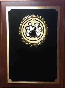 Royal Wood Plaque with Sports Image in a Gold Wreath