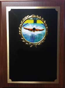 Royal Wood Plaque with Sports Image in a Gold Wreath