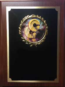 Royal Wood Plaque with Sports Image in a Gold Wreath