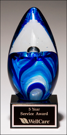 Egg-Shaped Blue and White Art Glass Award
