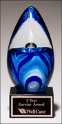 Egg-Shaped Blue and White Art Glass Award