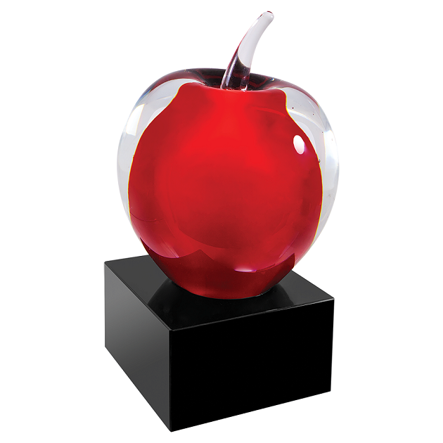 Red and Clear Glass Apple with Black Base