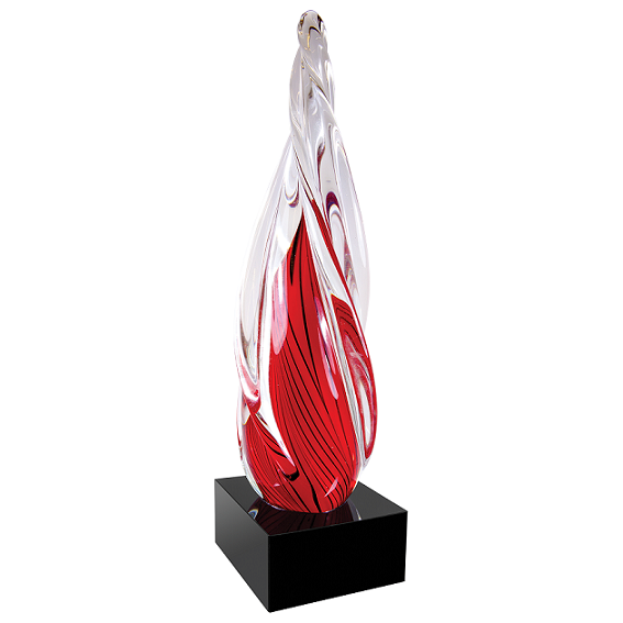 12" Red Twisted Spire with Black Base
