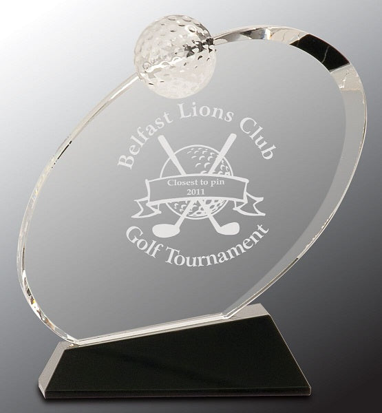 Clear Crystal Oblong Golf Award on Black Crystal Base