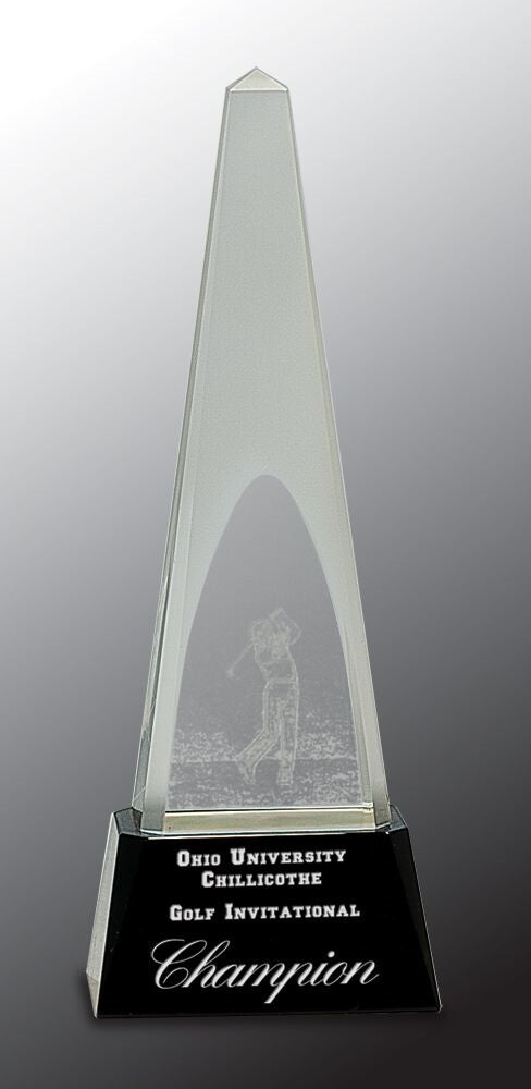 Clear Crystal 3D Golf Spire on Black Pedestal Base