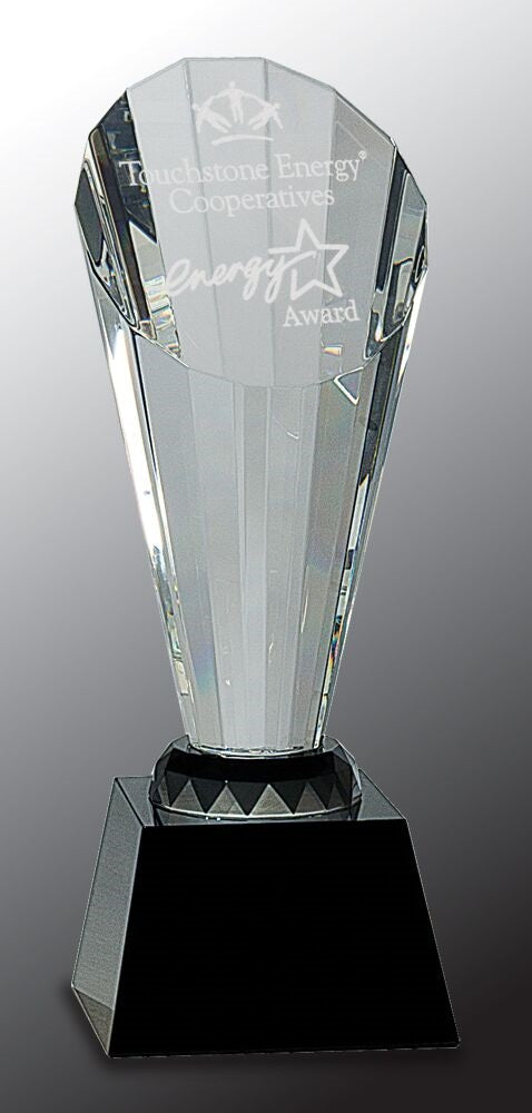Clear Crystal Faceted Rising Spire on Black Base
