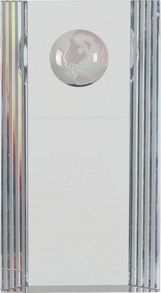 Clear Crystal Rectangle with Globe Etching