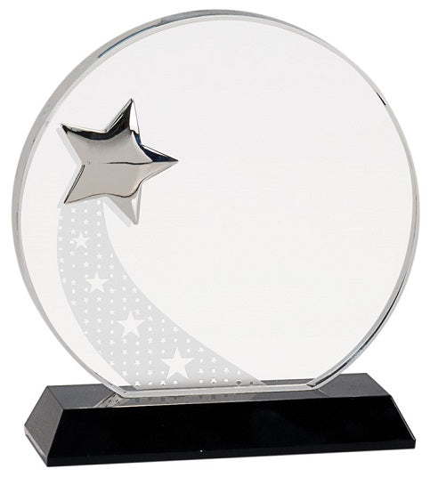 Round Crystal with Silver Star on Black Pedestal Base