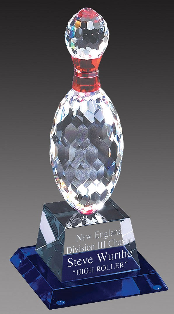 Crystal Bowling Trophy on Blue Crystal Base