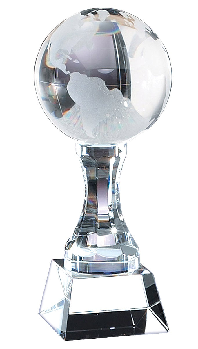 Crystal Frosted World Globe on Crystal Base & Pedestal