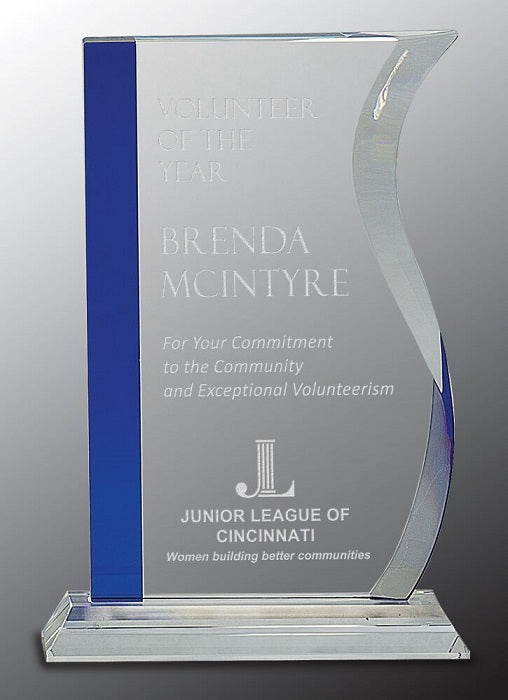 Blue Edge Crystal Wave on Clear Base BJs Trophy