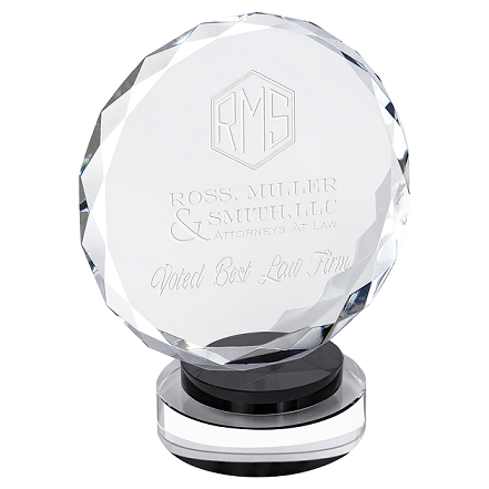 Round Facet Crystal on Black & Clear Round Base