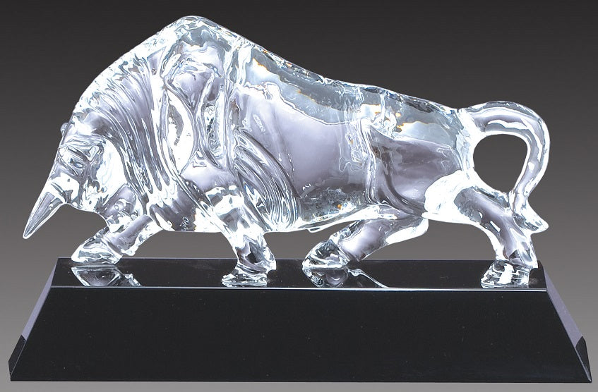 Optical Crystal Bull on Black Base