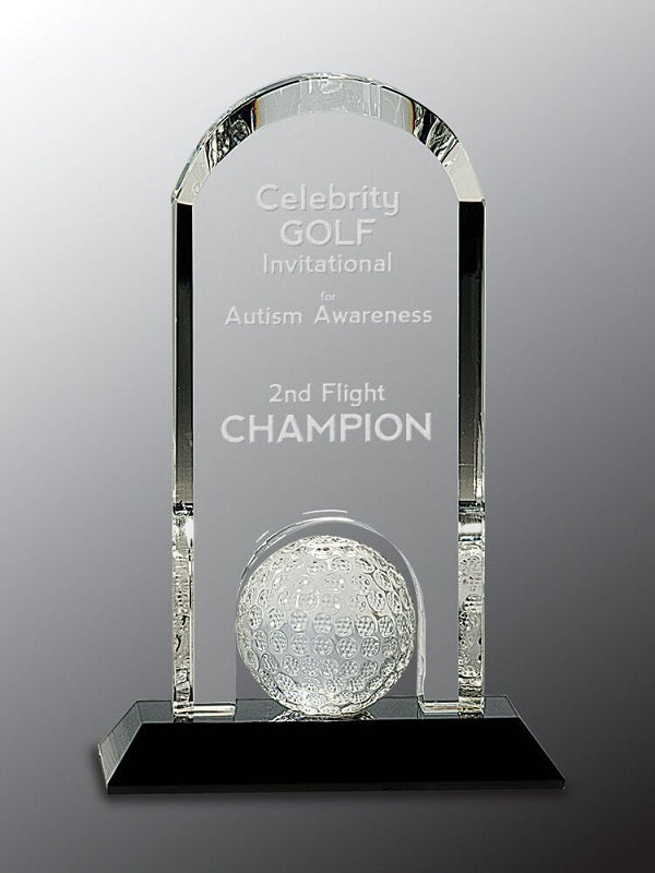 Clear Crystal Dome with Inset Golf Ball on Black Pedestal Base
