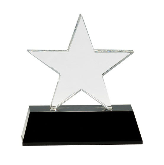 Clear Crystal Star on Black Pedestal Base