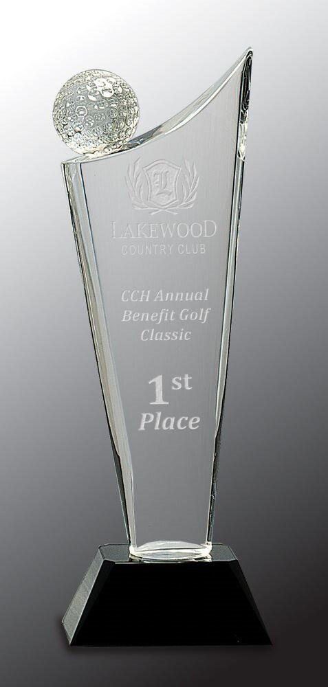 Clear Crystal Golf Wave on Black Pedestal Base