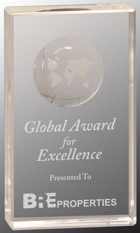 Clear Crystal Rectangle with Globe Etching