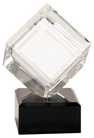Clear Crystal Cube on Black Pedestal Base