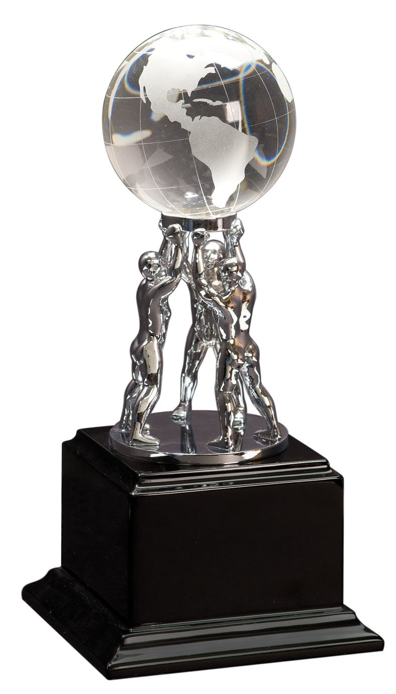Crystal Globe on Silver Metal Stand - Teamwork