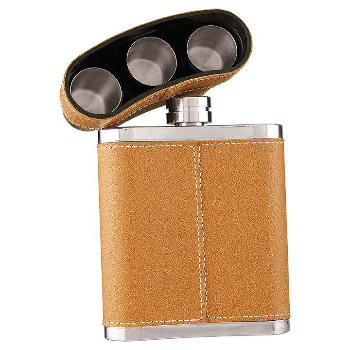 Leather Wrapped Stainless Steel Flask Kit