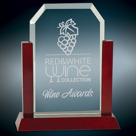 Jade Clip Corner Glass Award with Rosewood Finish Base