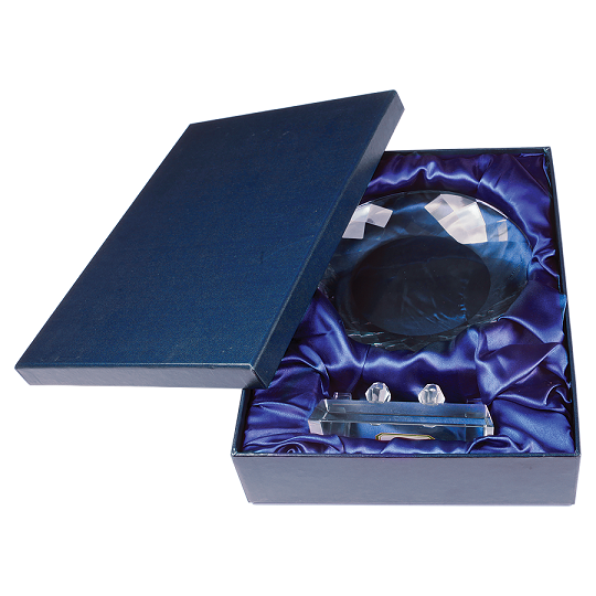 Round Facet Crystal on Blue Pedestal Base