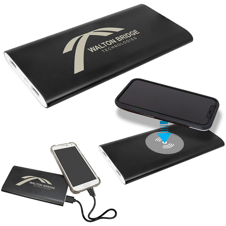 Power Bank & Wireless Anodized Aluminum Charger with Power Cord