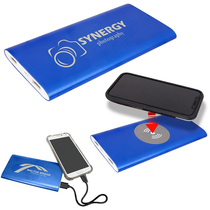 Power Bank & Wireless Anodized Aluminum Charger with Power Cord