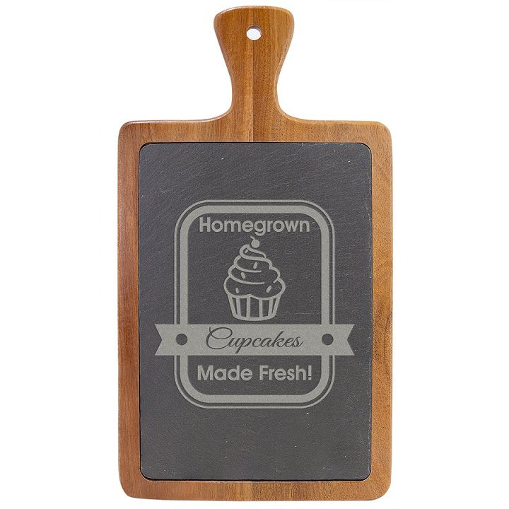 Acacia Wood/Slate Cutting Board w/ Handle
