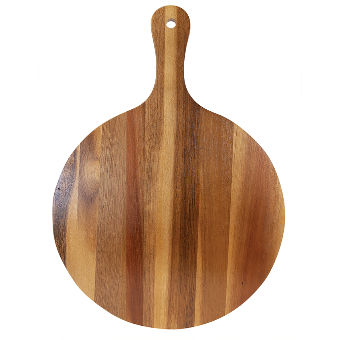Round Acacia Wood/Slate Serving Board with Handle