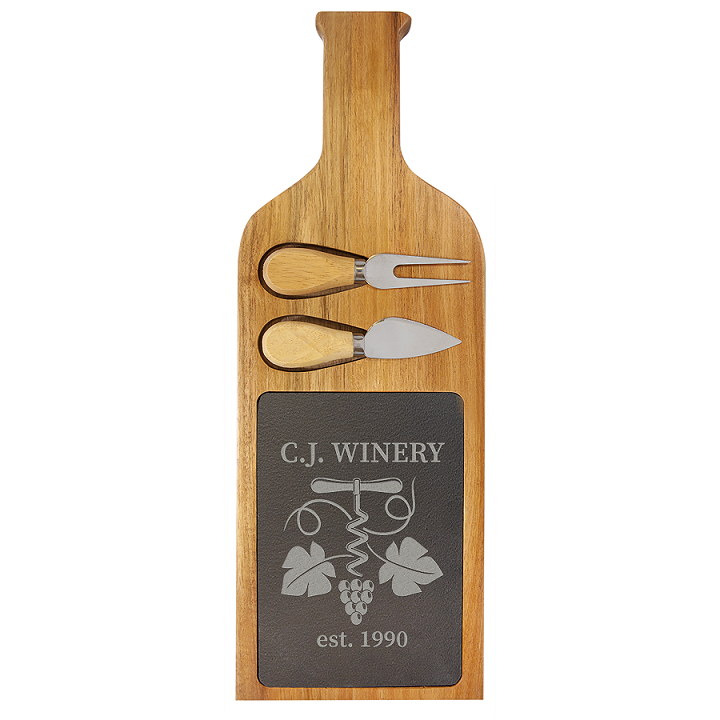 Acacia Wood/Slate Serving Board with Two Tools