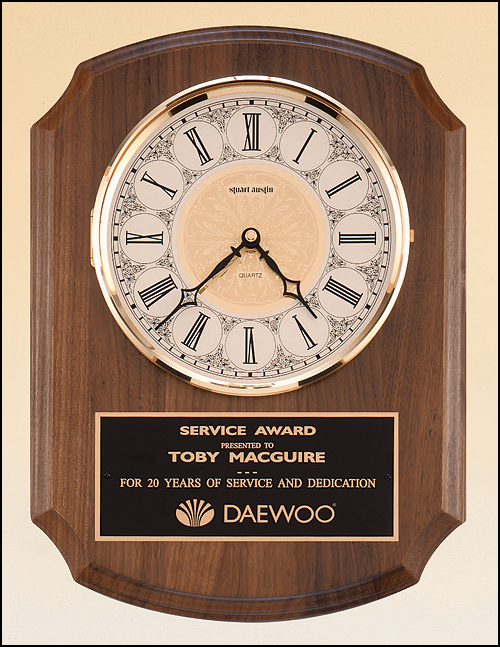 American Walnut Plaque with Brass Clock Insert