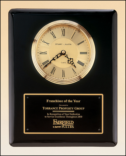 Black Piano Plaque with Gold Clock Insert