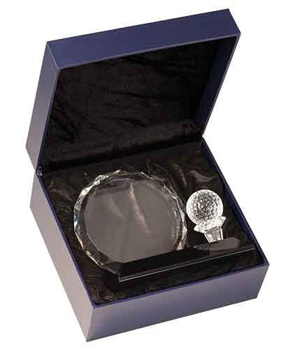 Round Facet Crystal with Golf Ball on Black Pedestal Base