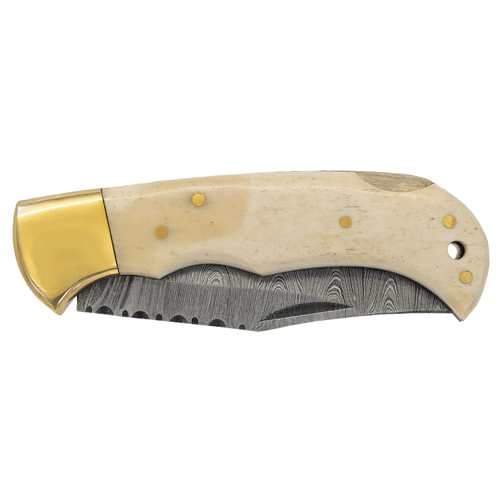 Bison River Damascus Steel Knife with Leather Sheath