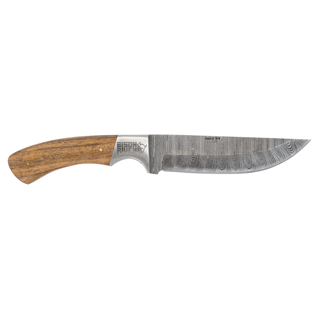 Bison River Fixed Damascus Blade Knife with Leather Sheath