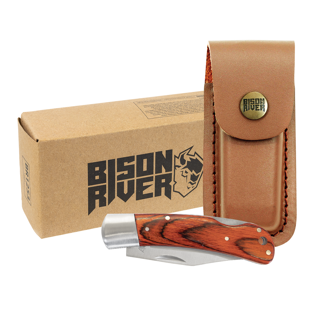 Bison River Folding Knife with Leather Sheath