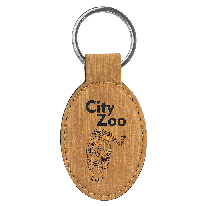 Laserable Leatherette Oval Keychain